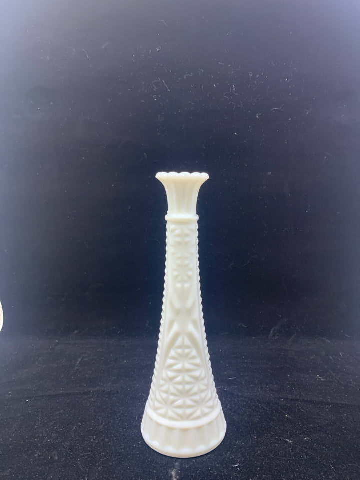 VTG CUT GLASS MILK GLASS BUD VASE.