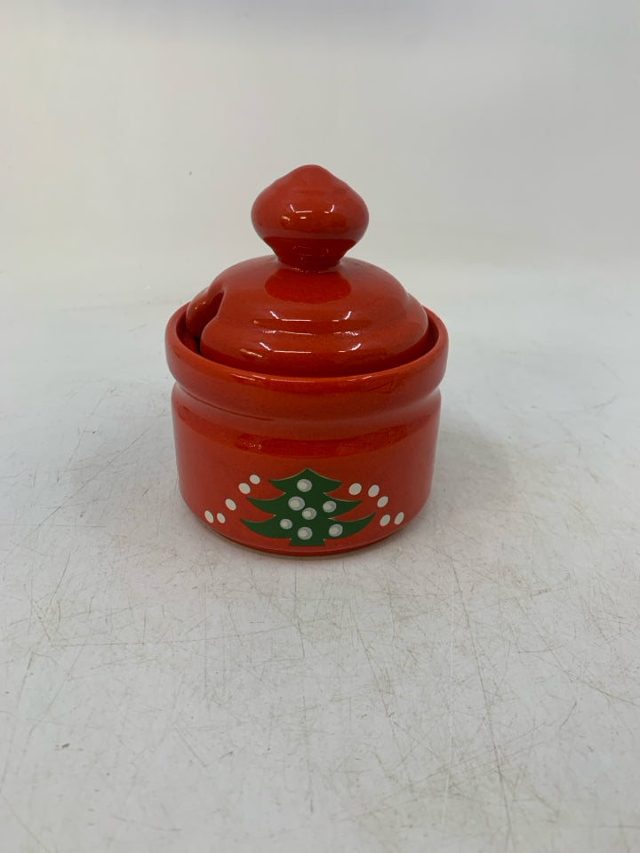 WAECHTERBACH RED CHRISTMAS TREE SUGAR BOWL.