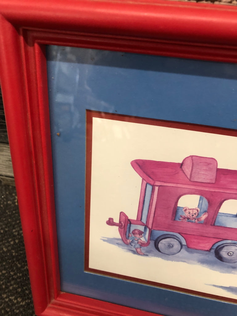 RED FRAME TRAIN CHILDREN'S WALL HANGING.