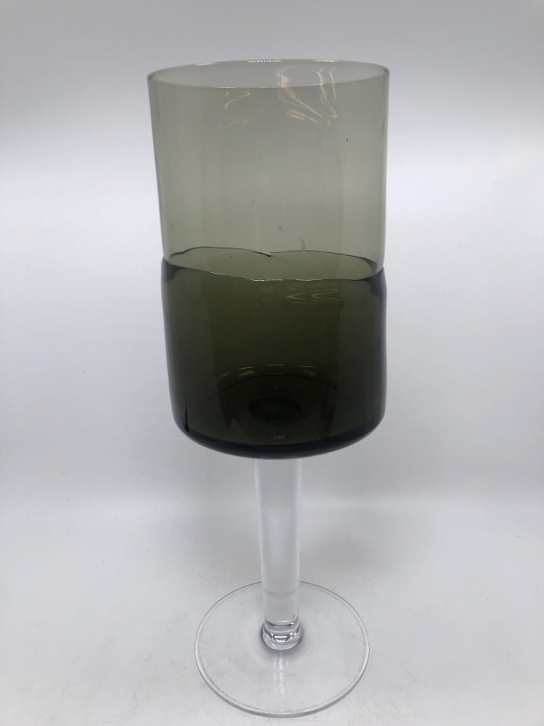 SMOKY GRAY DOUBLE DIP BLOWN GLASS PILLAR CANDLE HOLDER.