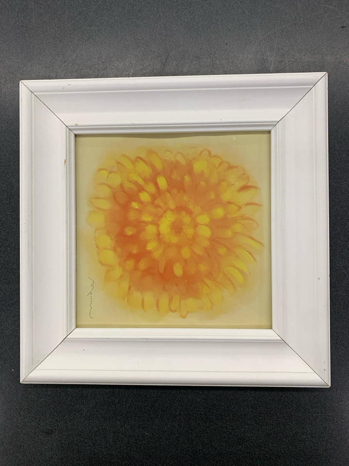 YELLOW FLOWER IN WHITE FRAME WALL HANGING.