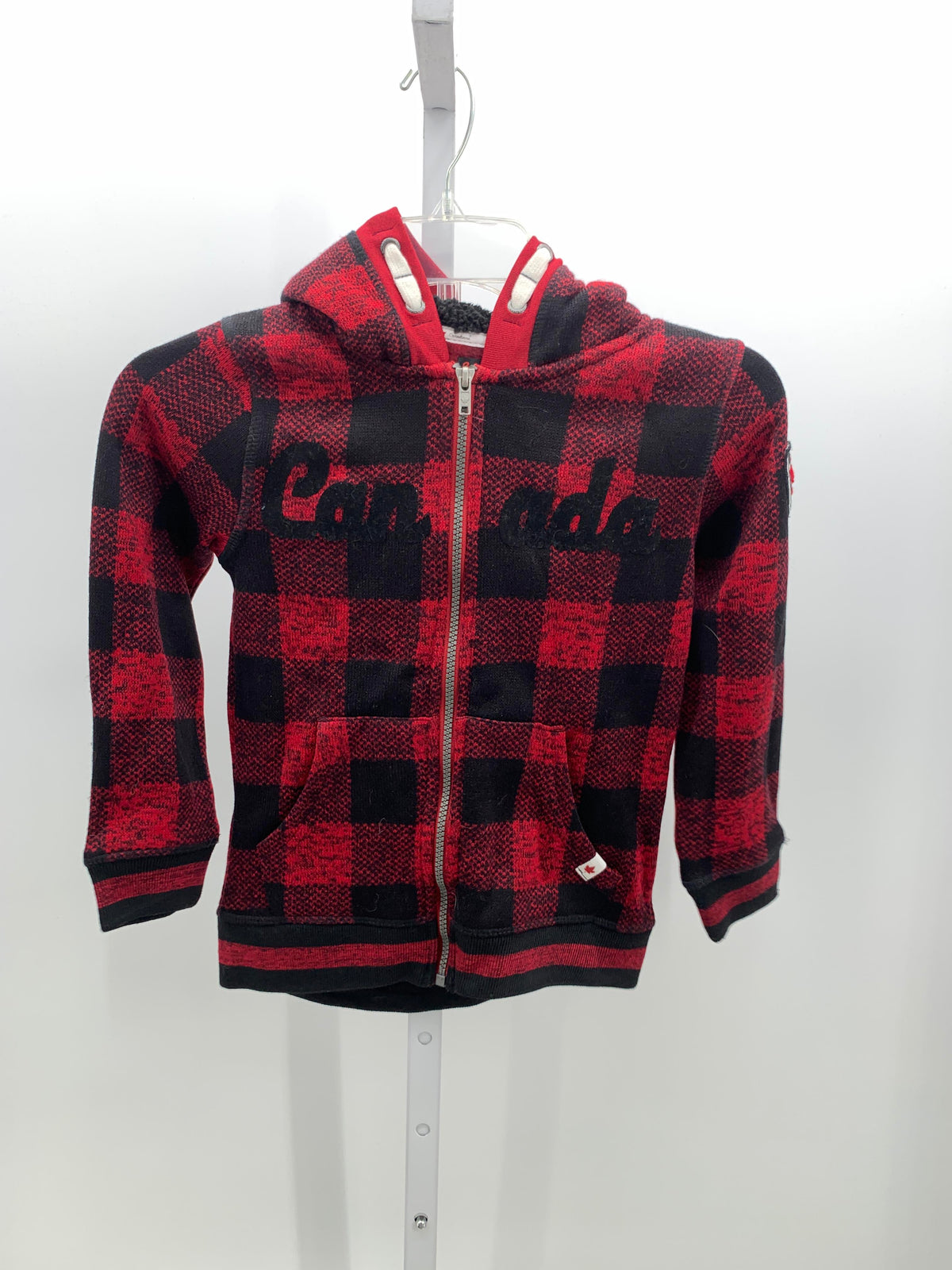 HOODED BLACK PLAID SWEATER JACKET.