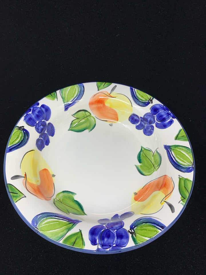 APPLES BLUEBERRIES PAINTED CERAMIC SERVING BOWL.