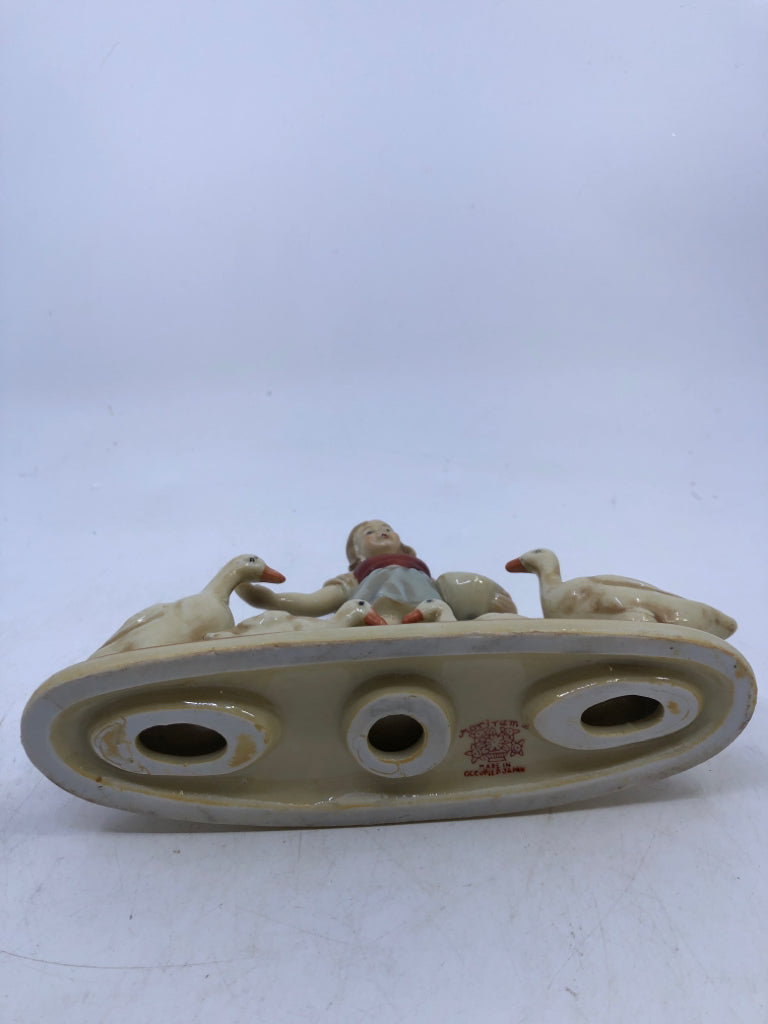 VTG CERAMIC GIRL FEEDING DUCKS- OCCUPIED JAPAN.