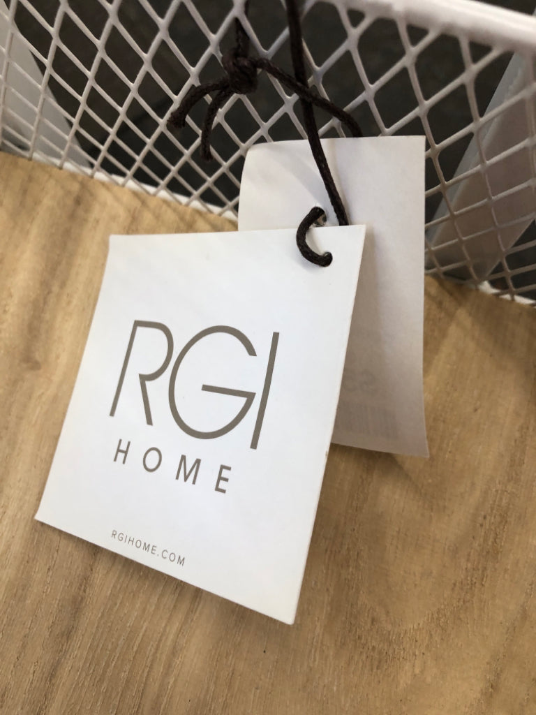 WHITE WIRE CART ON WHEELS W/WOOD SHELVES RGI HOME.