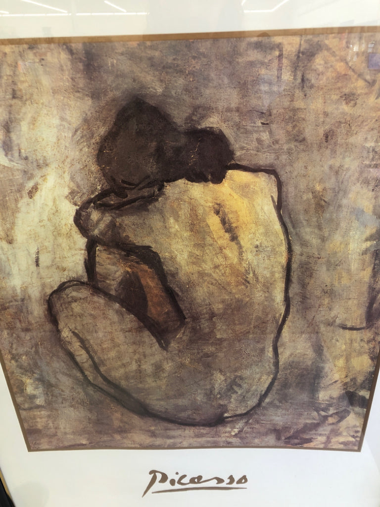 WOMAN WITH CURVED BACK FRAMED PICASSO PRINT.
