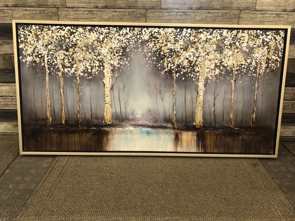 GLOSSY TEXTURED FRAMED TREE LANDSCAPE.