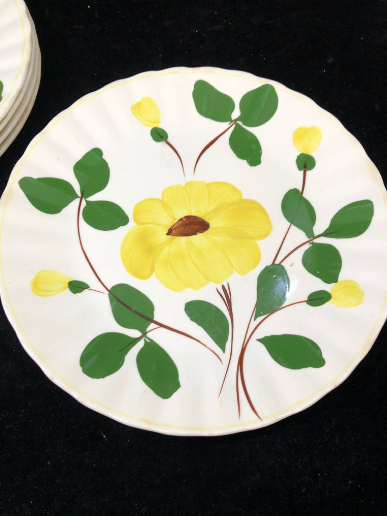 6 VTG YELLOW W RED FLOWERS - LUNCHEON PLATES.