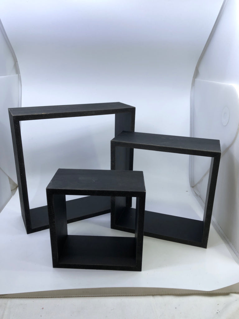 3 BLACK CUBE SHELVES.