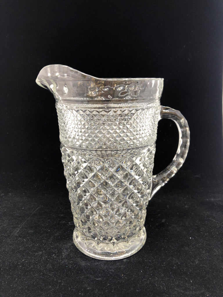 LARGE CLEAR CUT GLASS PITCHER.