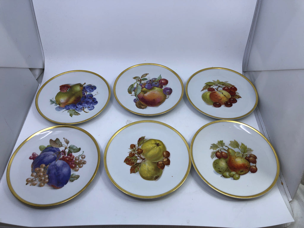 6 VTG GOLD ACCENT FRUIT PLATES.