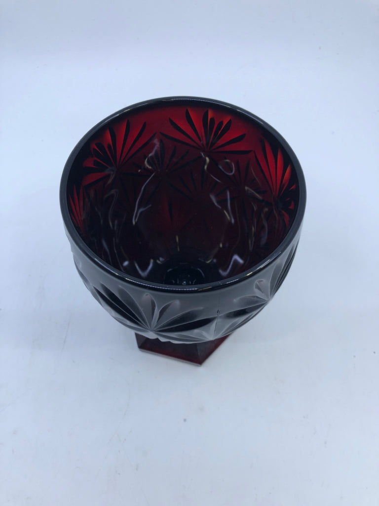 CRANBERRY FOOTED DEEP CANDY DISH.