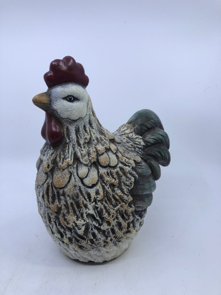 CERAMIC WHITE ROOSTER W GREEN FEATHERS.
