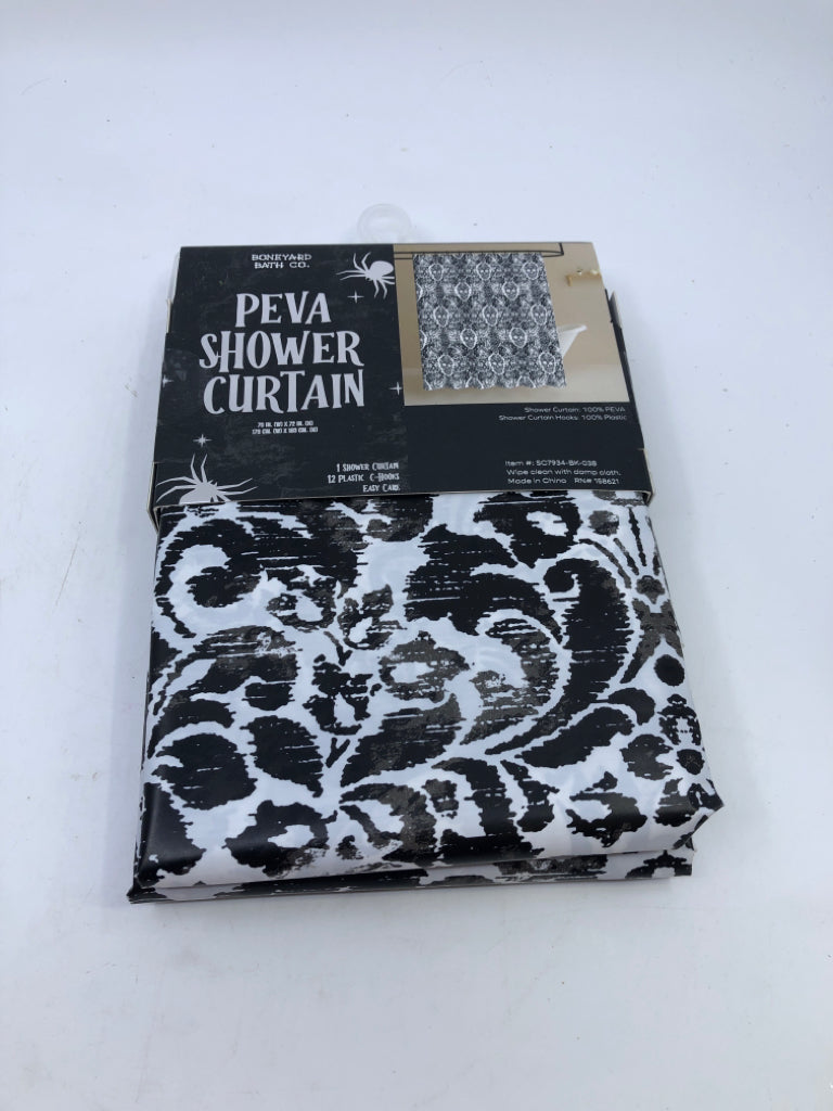 NEW SKELETON PEVA SHOWER CURTAIN W/HOOKS.