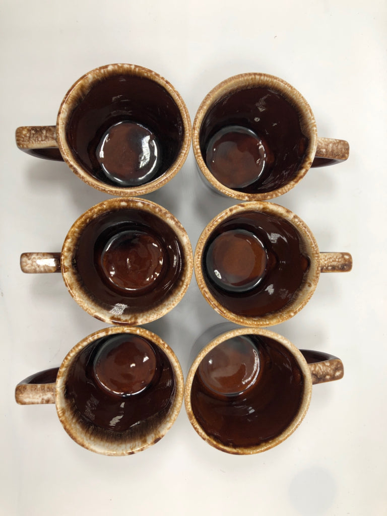 6 VTG MCCOY TAN/BROWN CERAMIC GLAZE MUGS.