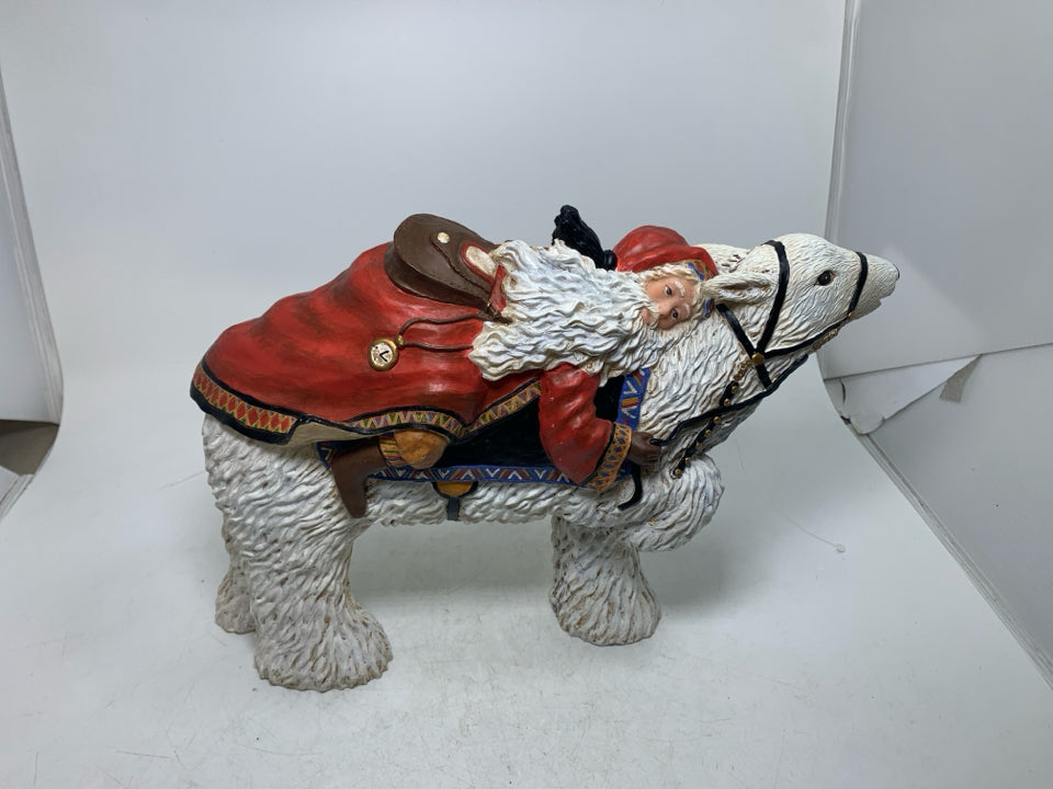 HEAVY ACRYLIC LARGE TEXTURED POLAR BEAR W/ SANTA RIDING.
