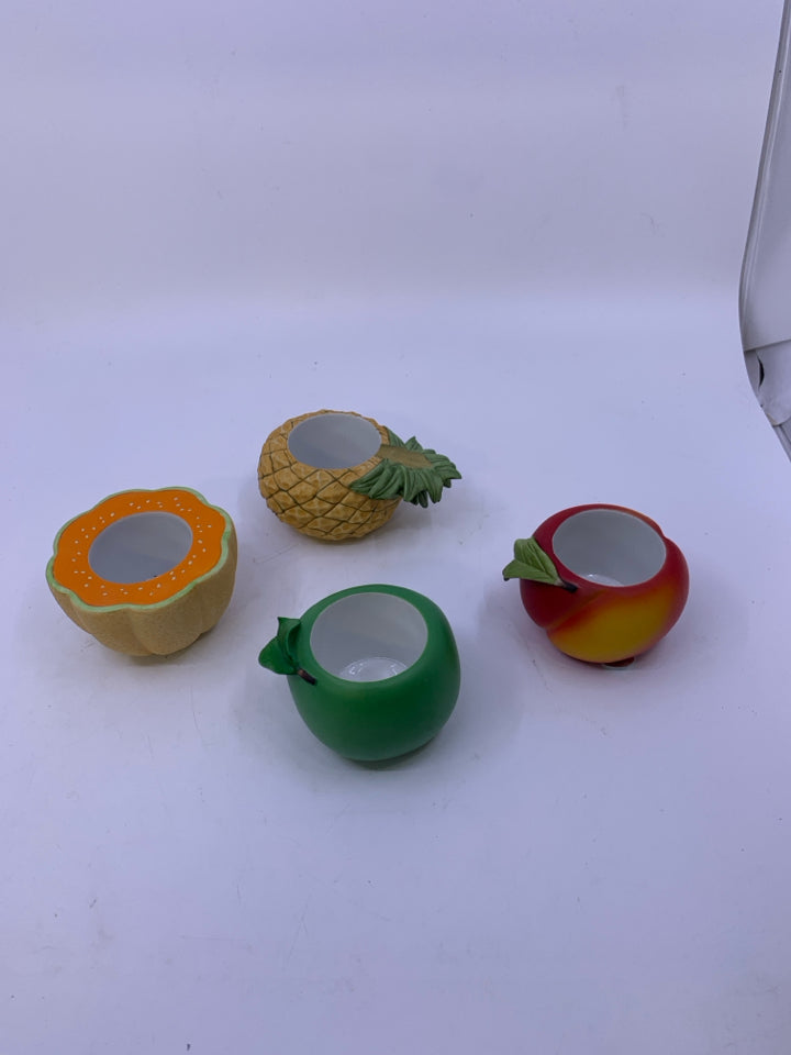 4 ASSORTED CERAMIC FRUIT TEA LIGHT HOLDERS.