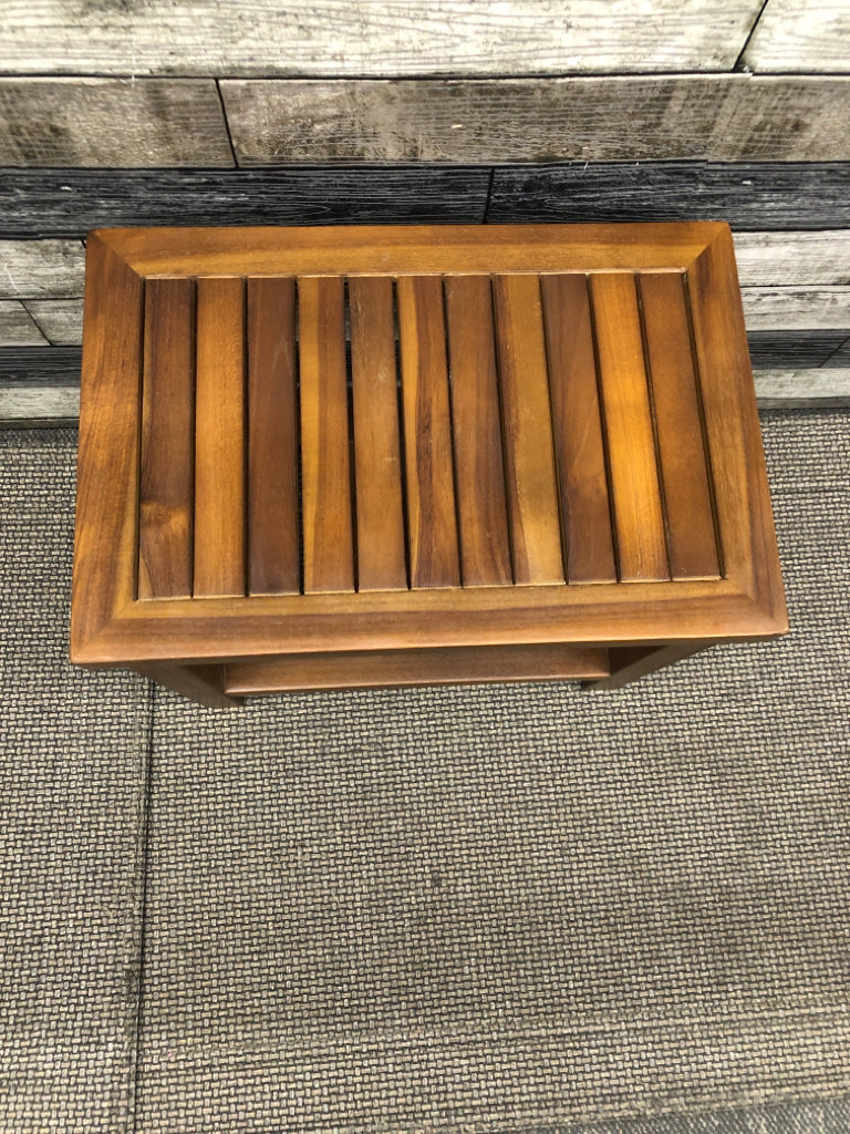 DARK WOOD 2 TIER SHOWER STOOL.