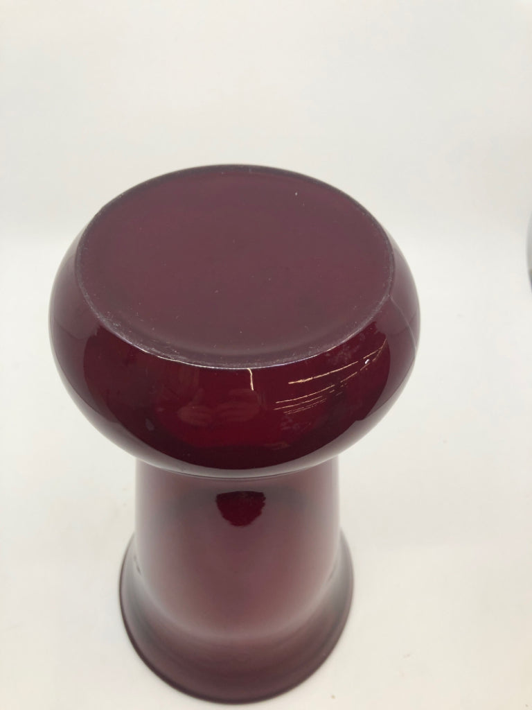 DARK RED CRANBERRY GLASS VASE.