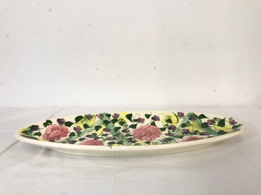 OVAL PINK PAINTED ROSE SERVER.