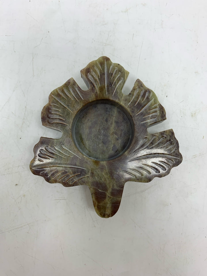 SOAPSTONE LEAF TEA LIGHT HOLDER.