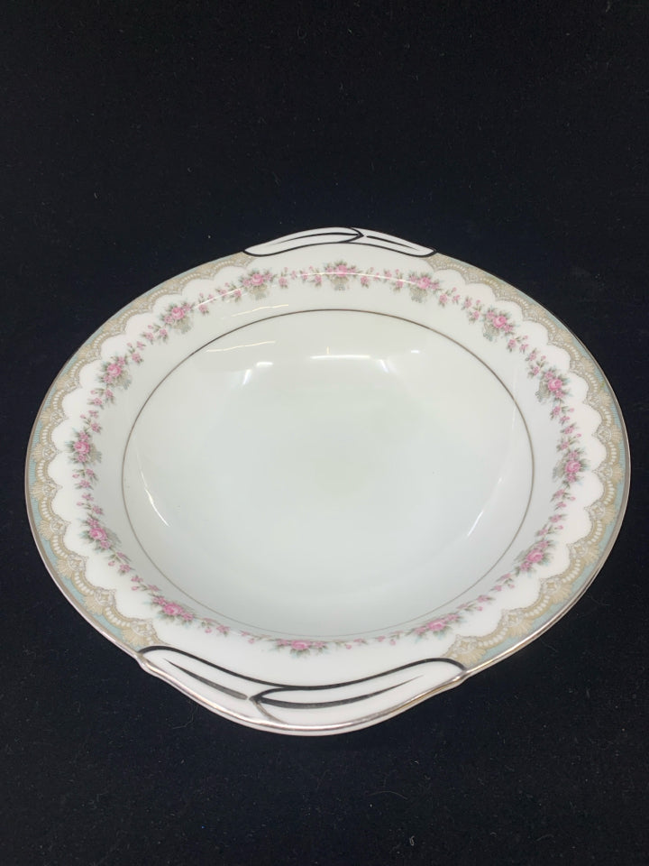 CIRCLE SERVING BOWL W/ PINK ROSE RIM NORITAKE CHINA.