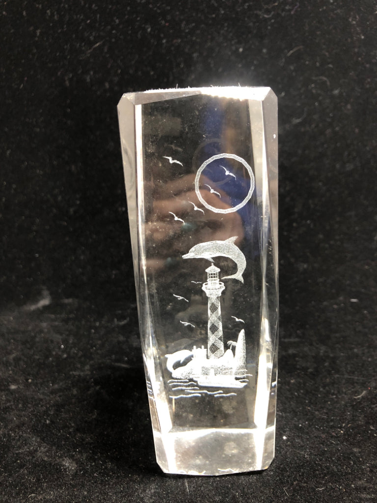 ETCHED DOLPHINS & LIGHTHOUSE GLASS.