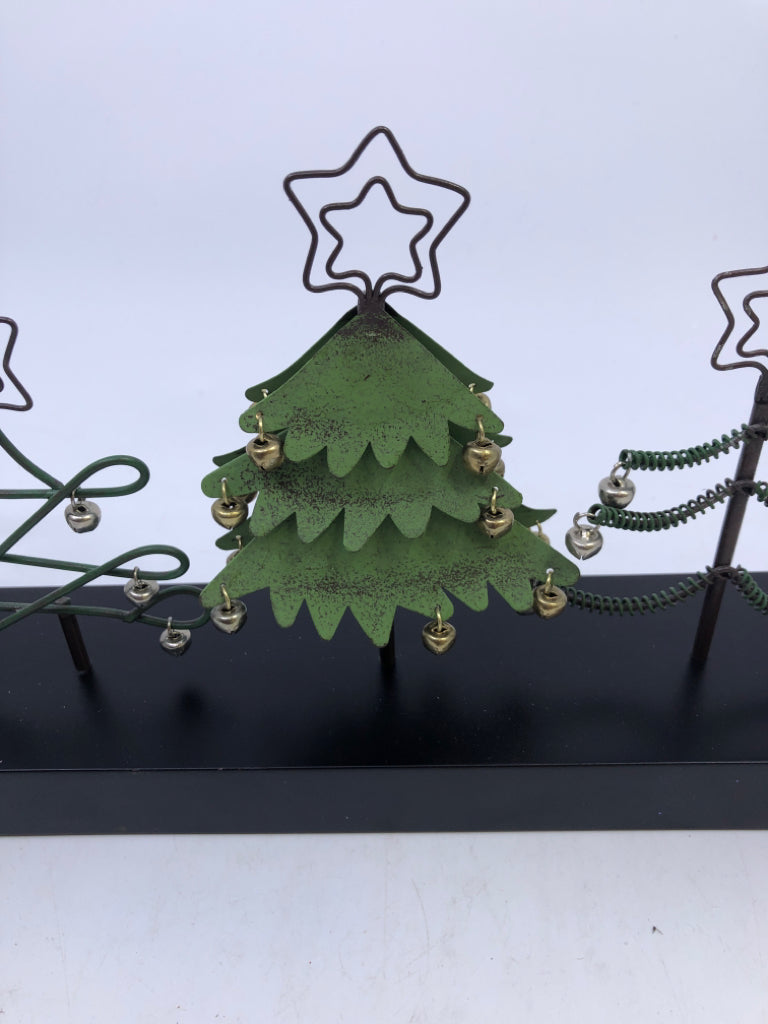 METAL CHRISTMAS TREES ON STAND W BELLS.