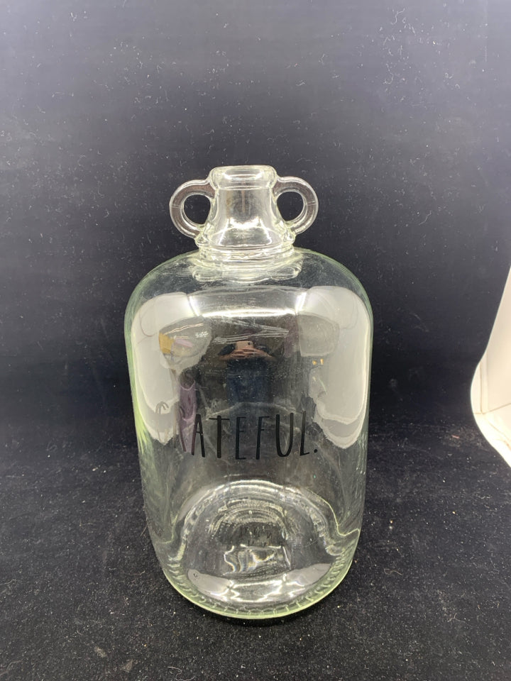 RAE DUNN "GRATEFUL" GLASS BOTTLE.