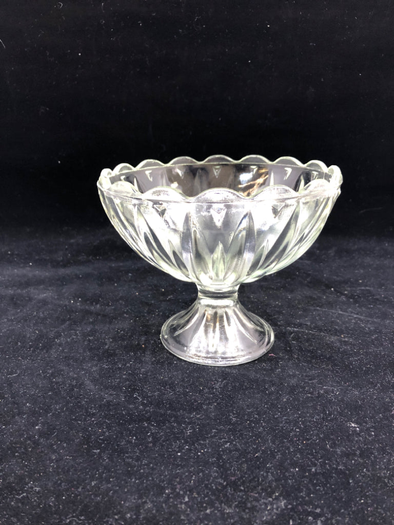 SCALLOP EDGE FOOTED GLASS CANDY DISH.