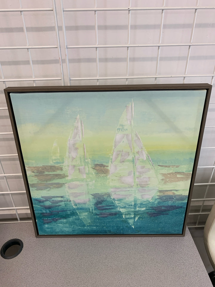 ABSTRACT OCEAN REFLECTION CANVAS IN WOOD FRAME.