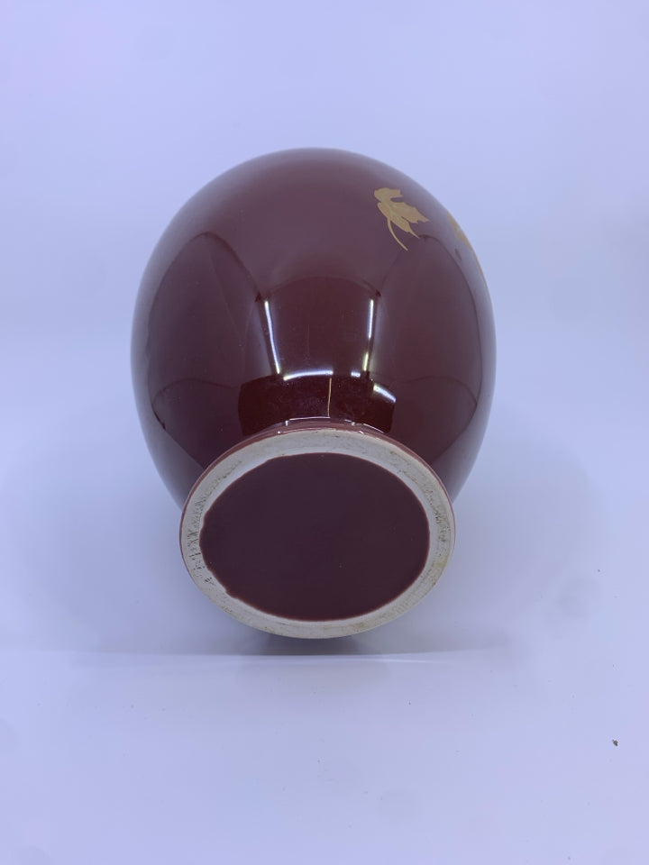 MAROON GOLD LEAF ACCENT VASE.