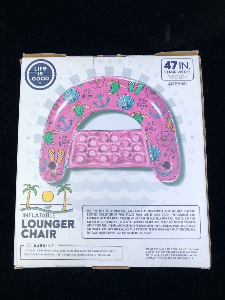 NIB LIFE IS GOOD INFLATABLE LOUNGER CHAIR