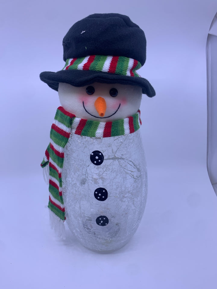 CRACKLE GLASS LIGHT UP SNOWMAN.