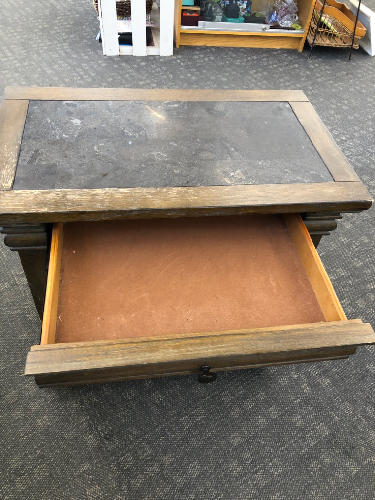 3 DRAWER TUSCANY BROWN NIGHTSTAND W/SLATE TOP.