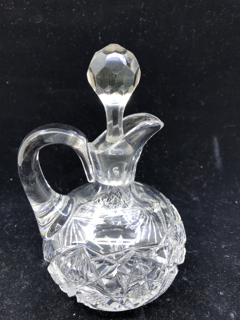 CUT GLASS OIL CONTAINER W/STOPPER.