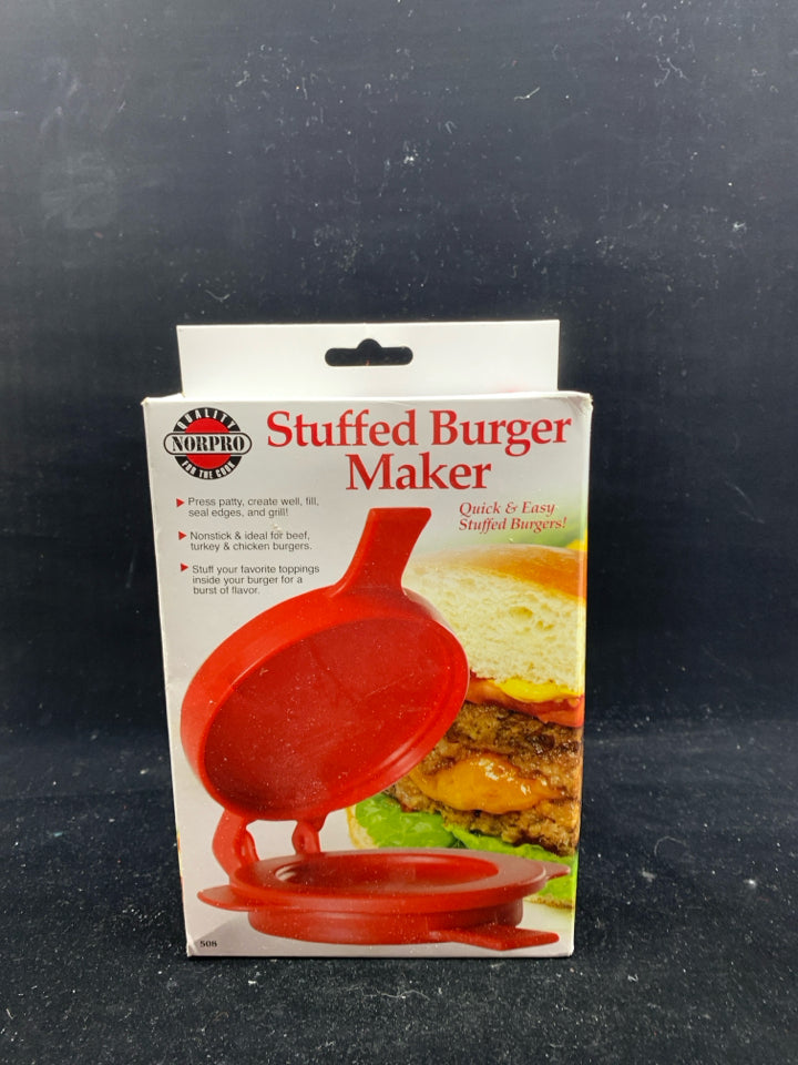 NIB STUFFED BURGER MAKER.