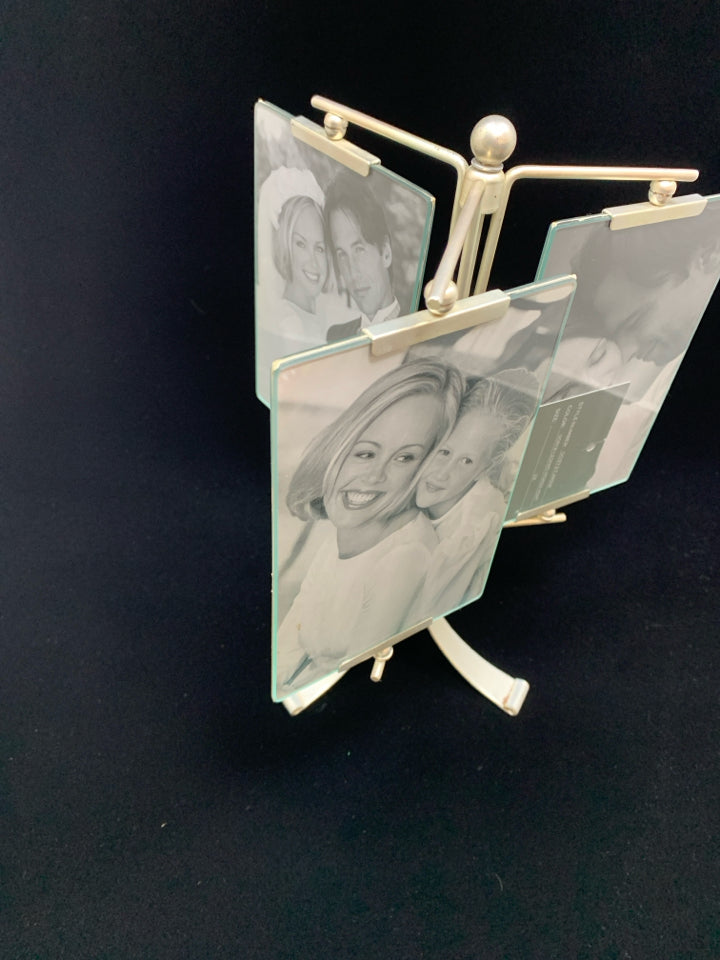 SILVER ROTATING 3 SECTION PHOTO FRAME.