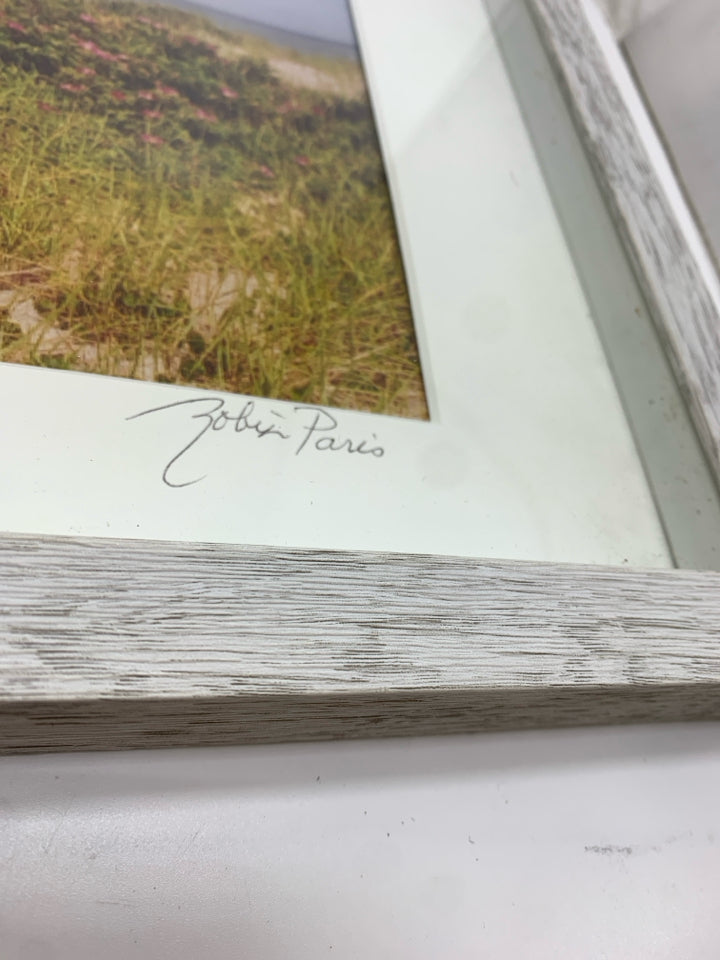 FRAMED BEACHSIDE WILDFLOWERS SIGNED PRINT.