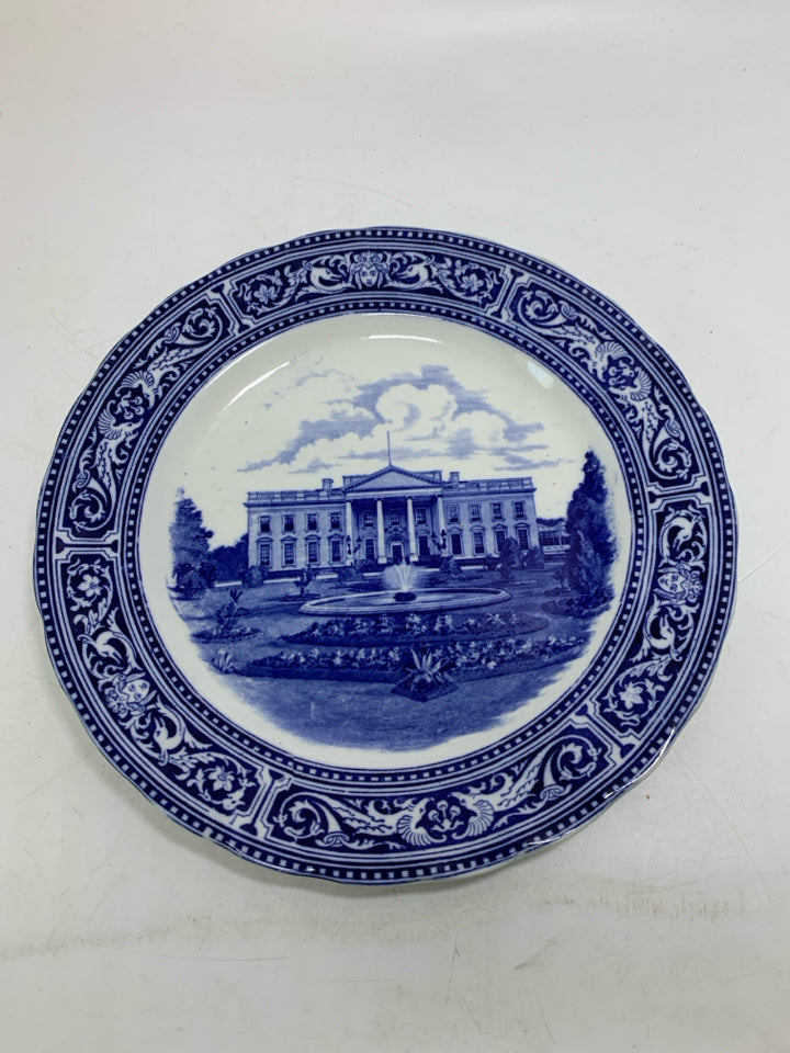 VTG BLUE/WHITE WHITE HOUSE WASHINGTON DC PLATE.