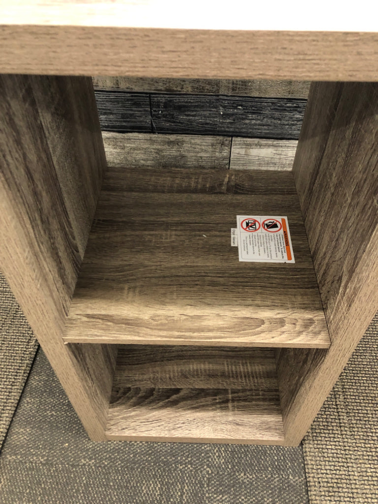 GREY WOOD 2 TIER BOOK SHELF.