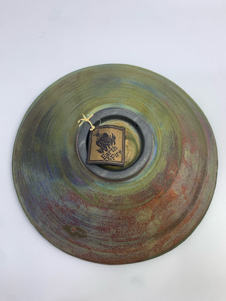 JEREMY DILLER RAKU POTTERY GREEN BOWL W/ANGEL.