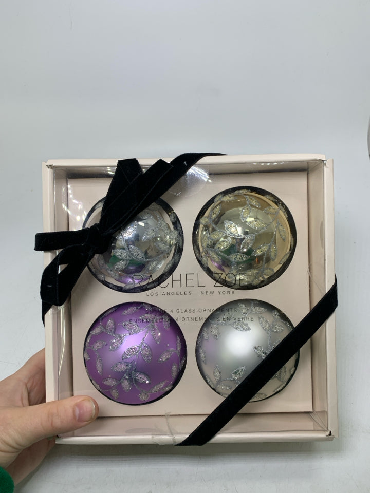 NIB 4 RACHEL ZOE GLASS ORNAMENTS.
