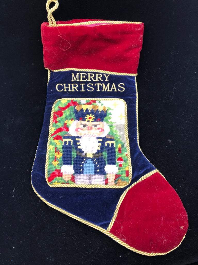 VTG BLUE AND RED NUTCRACKER STOCKING.