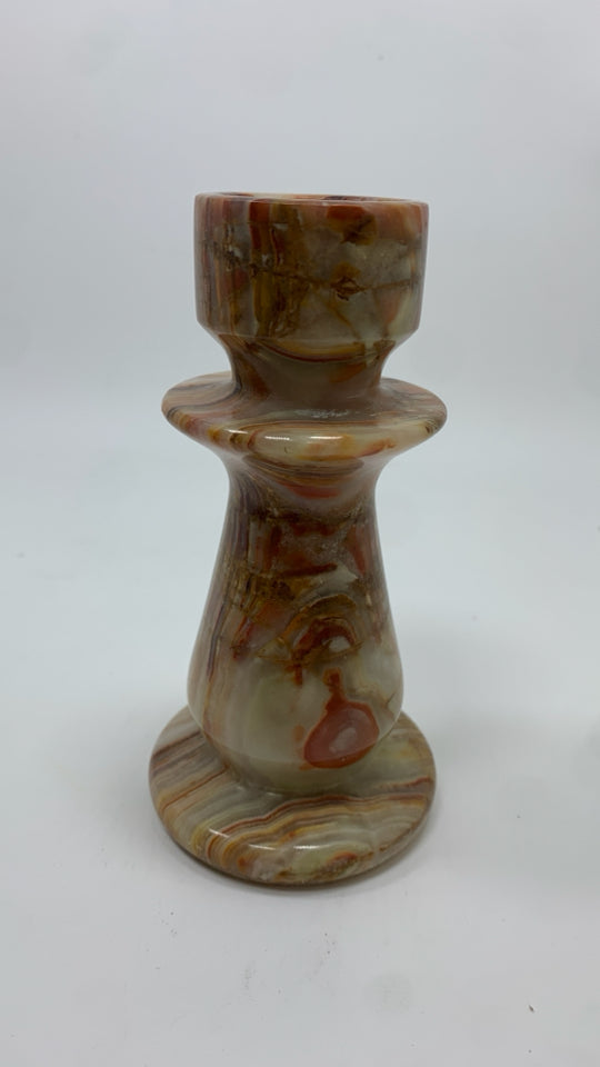 BROWN MARBLE CANDLESTICK HOLDER.