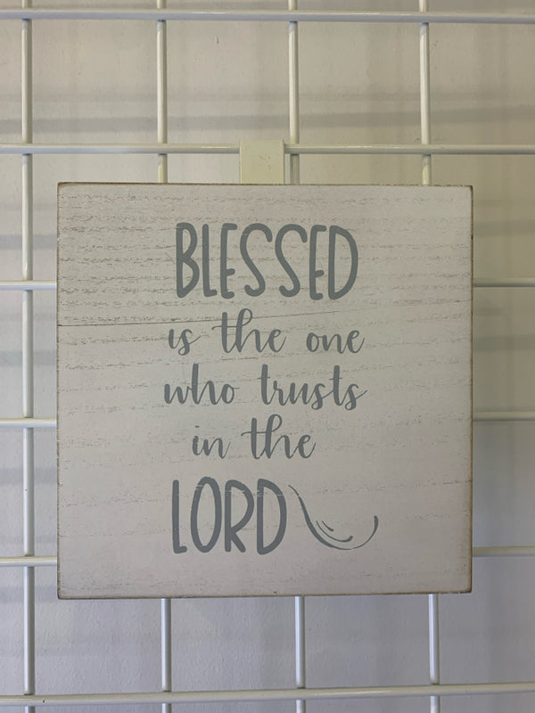 WHITE WOOD "BLESSED" SIGN.
