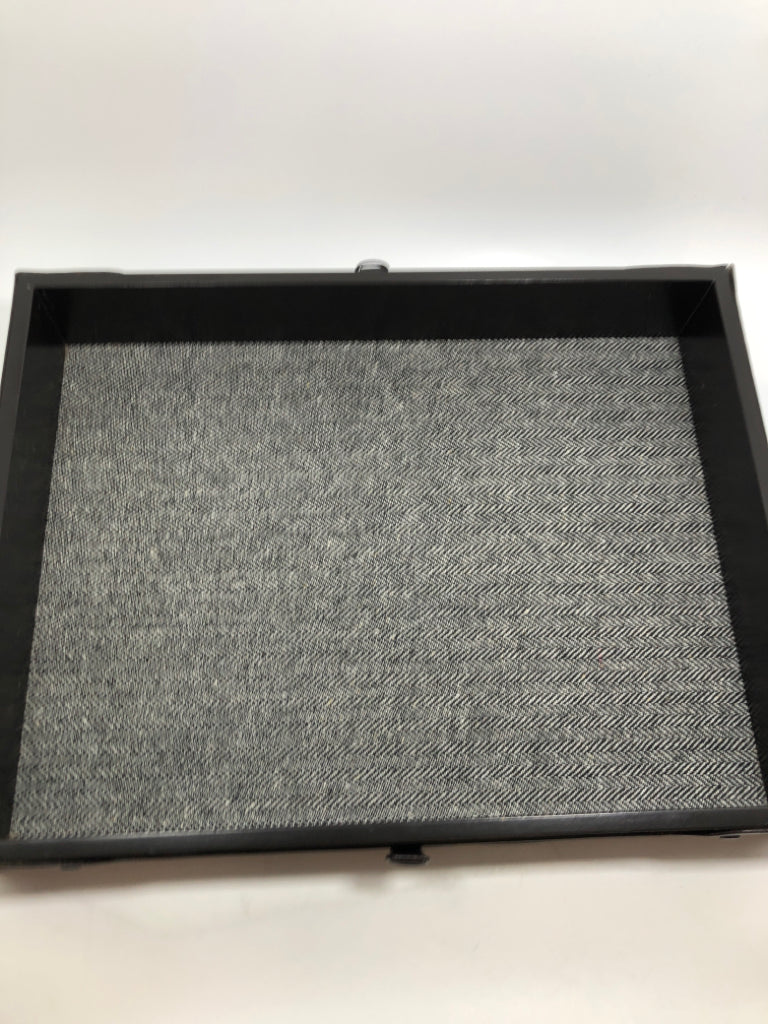 FAUX LEATHER DECORATIVE TRAY W/ HERRINGBONE LINING.