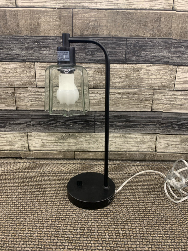 READING LAMP BLACK METAL WITH CLEAR GLASS GLOBE.