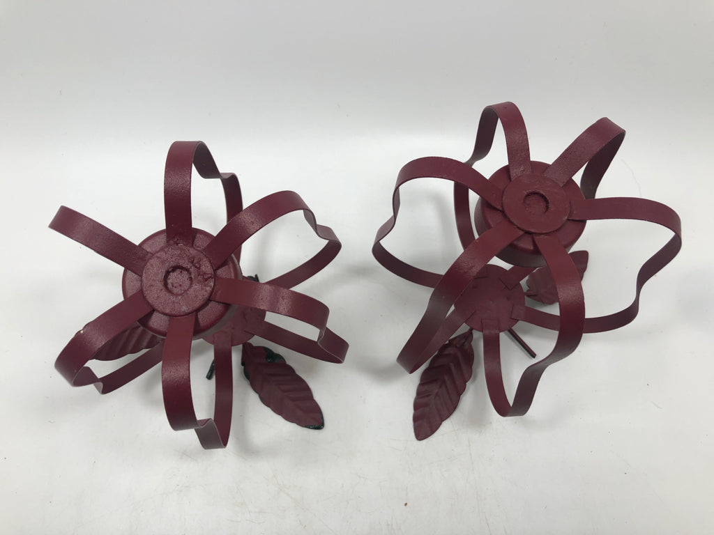 2 RED METAL APPLE VOTIVE CANDLE HOLDERS.