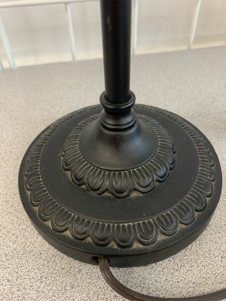 METAL LAMP W/BEADED SHADE.